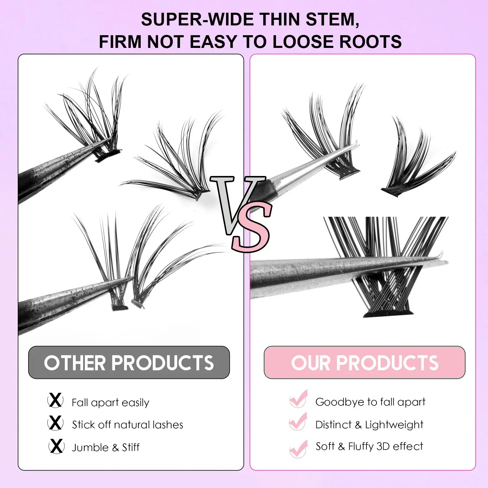 Pink False Eyelashes Set with Glue & Tweezers - Image 9