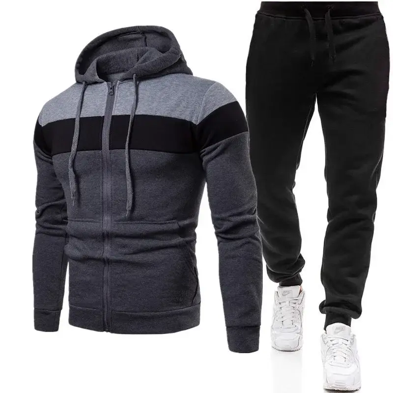 Men Black Grey Striped Zipper Hoodie Sweatshirt Winter Warm FleeceLined — feature 3