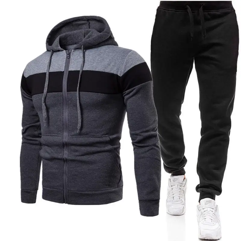 Men Black Grey Striped Zipper Hoodie Sweatshirt Winter Warm FleeceLined - Image 2