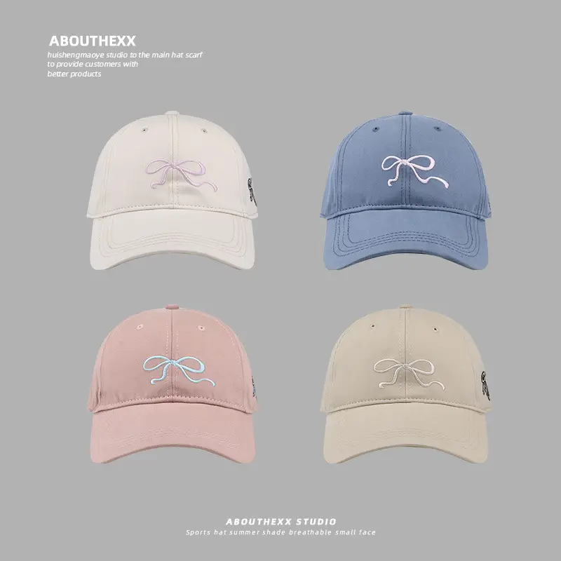 Women Bow Embroidered Peaked Cap Semi-Hard Top - Image 8