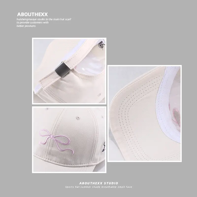 Women Bow Embroidered Peaked Cap Semi-Hard Top - Image 9
