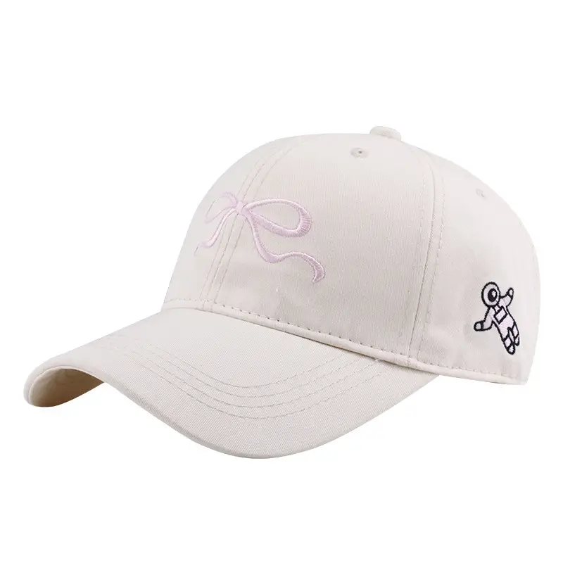 Women Bow Embroidered Peaked Cap Semi-Hard Top - Image 11