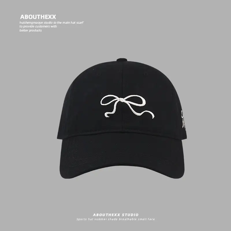 Women Bow Embroidered Peaked Cap Semi-Hard Top - Image 3