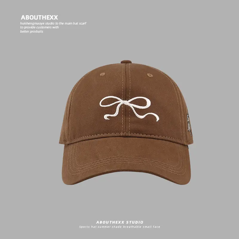 Women Bow Embroidered Peaked Cap Semi-Hard Top - Image 4