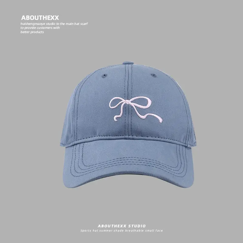 Women Bow Embroidered Peaked Cap Semi-Hard Top - Image 6