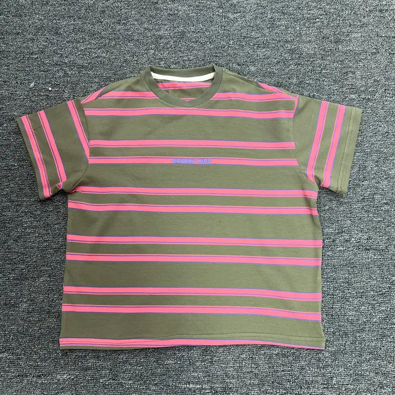 Kids Striped T-Shirt Boys Green Blue Short Sleeve - Image 2