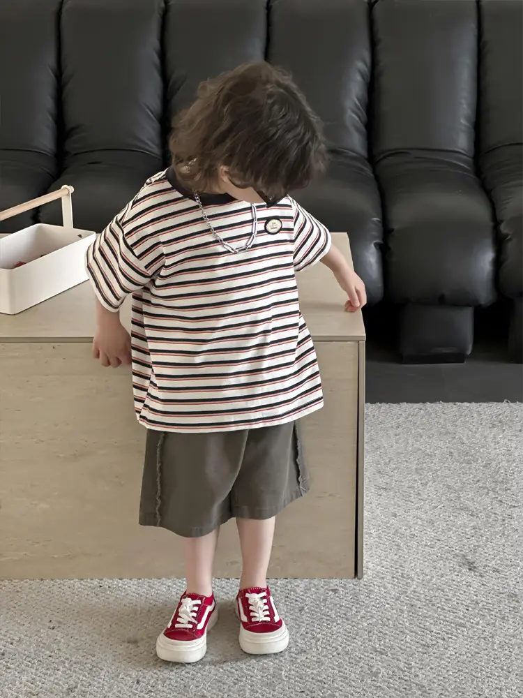 Kids Striped T-Shirt Boys 2025 Korean Style - Image 4