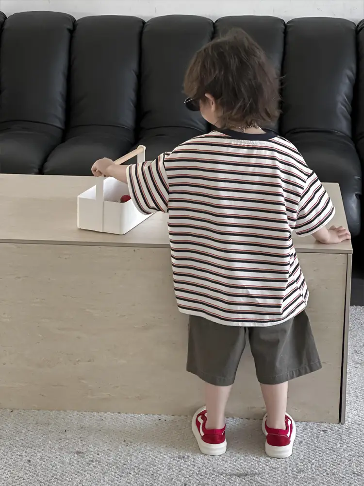 Kids Striped T-Shirt Boys 2025 Korean Style - Image 5