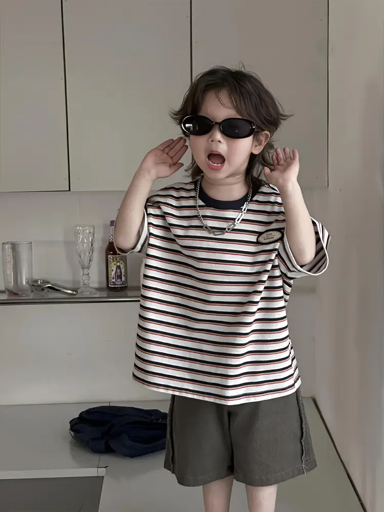 Kids Striped T-Shirt Boys 2025 Korean Style - Image 6