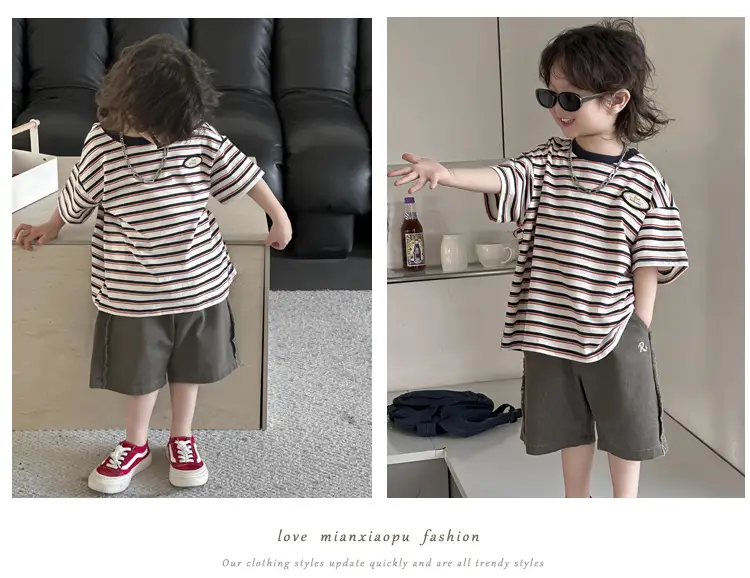 Kids Striped T-Shirt Boys 2025 Korean Style — feature 14