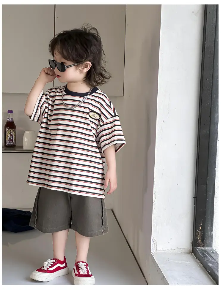 Kids Striped T-Shirt Boys 2025 Korean Style — feature 15