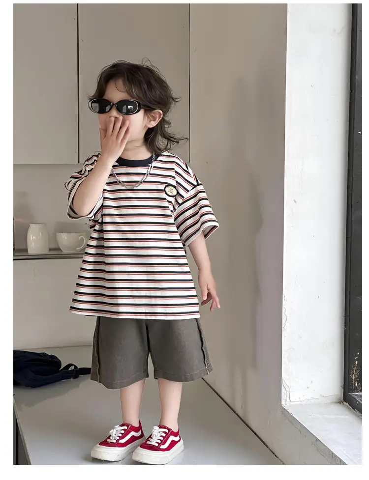 Kids Striped T-Shirt Boys 2025 Korean Style — feature 16