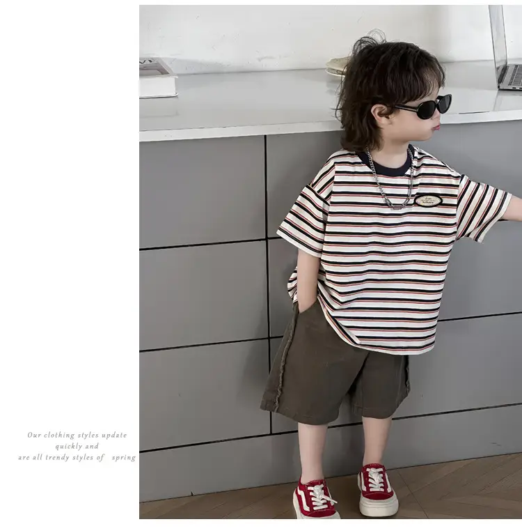 Kids Striped T-Shirt Boys 2025 Korean Style — feature 17