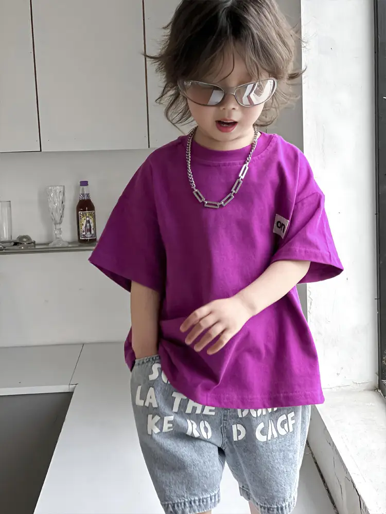 Kids Korean T-Shirt Purple Short Sleeve Dropshipping - Image 4