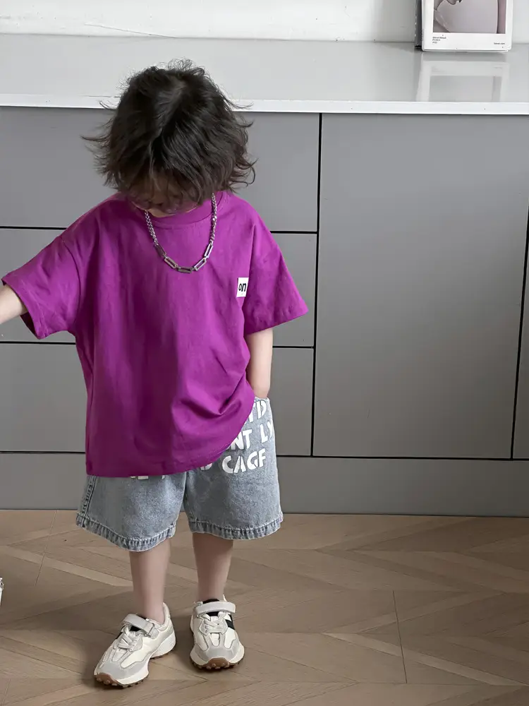Kids Korean T-Shirt Purple Short Sleeve Dropshipping - Image 6
