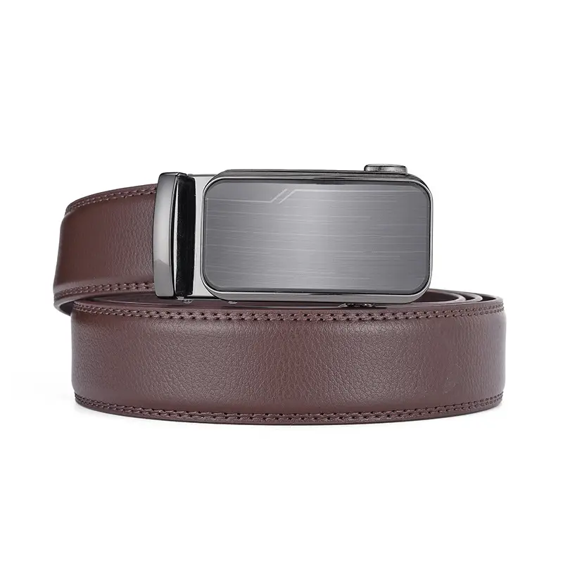 Men's Automatic Buckle Genuine Leather Belt Black - Image 2