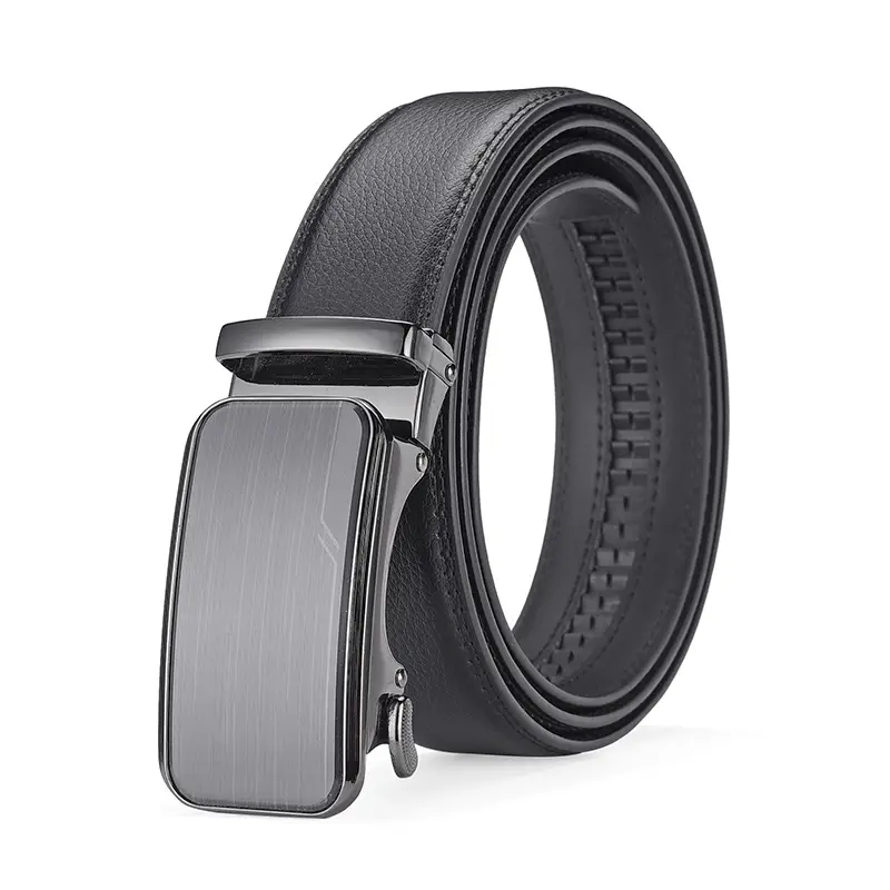 Men's Automatic Buckle Genuine Leather Belt Black - Image 3