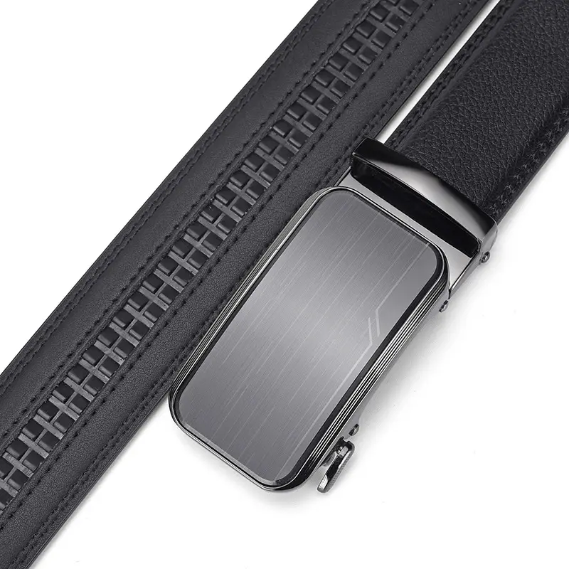 Men's Automatic Buckle Genuine Leather Belt Black - Image 4
