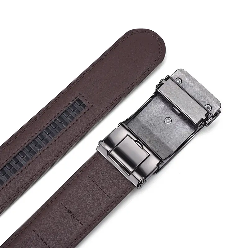 Men's Automatic Buckle Genuine Leather Belt Black — feature 10
