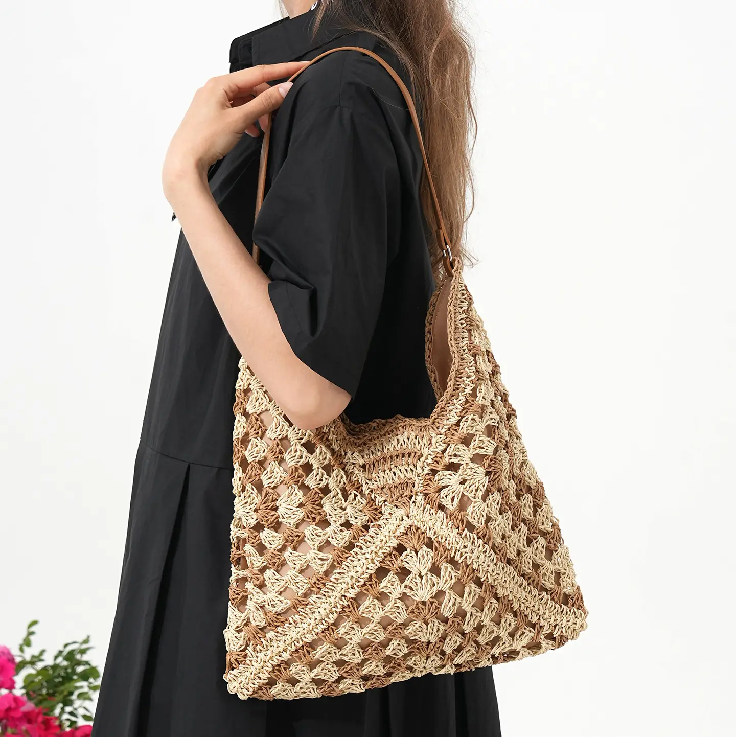 Handwoven Straw Bag Women Large Capacity Shoulder Tote
