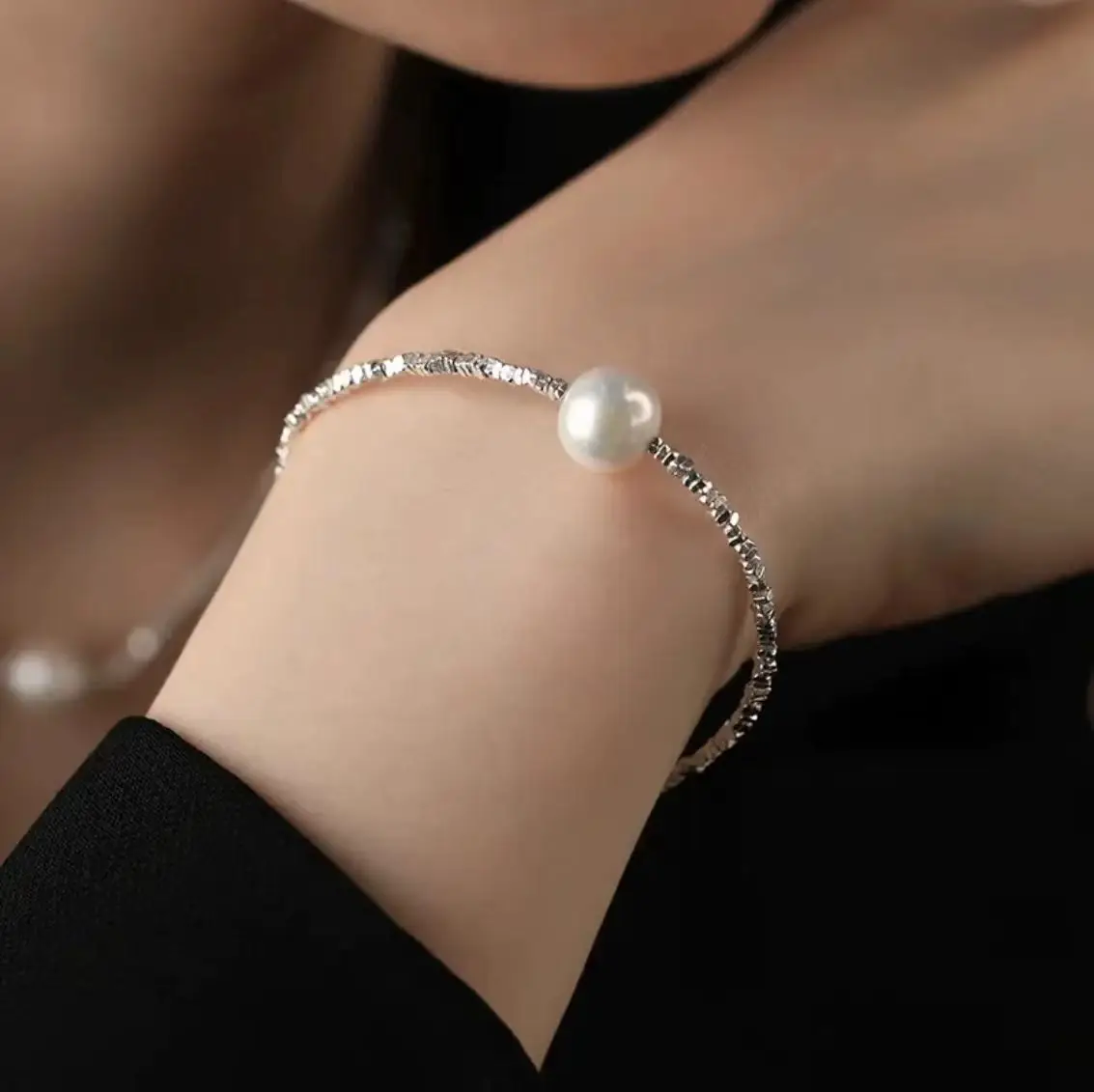 Korean Broken Silver Pearl Anklet Necklace Women's New Fresh Water Pearl Bracelet Necklace Simple Jewelry - Image 2