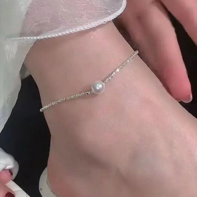 Korean Broken Silver Pearl Anklet Necklace Women's New Fresh Water Pearl Bracelet Necklace Simple Jewelry - Image 4