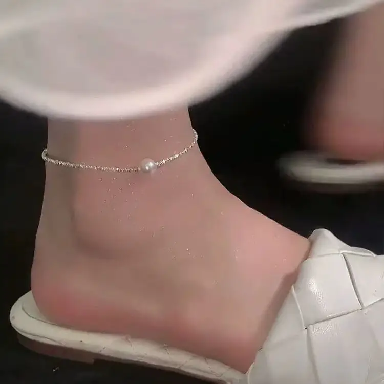 Korean Broken Silver Pearl Anklet Necklace Women's New Fresh Water Pearl Bracelet Necklace Simple Jewelry - Image 5