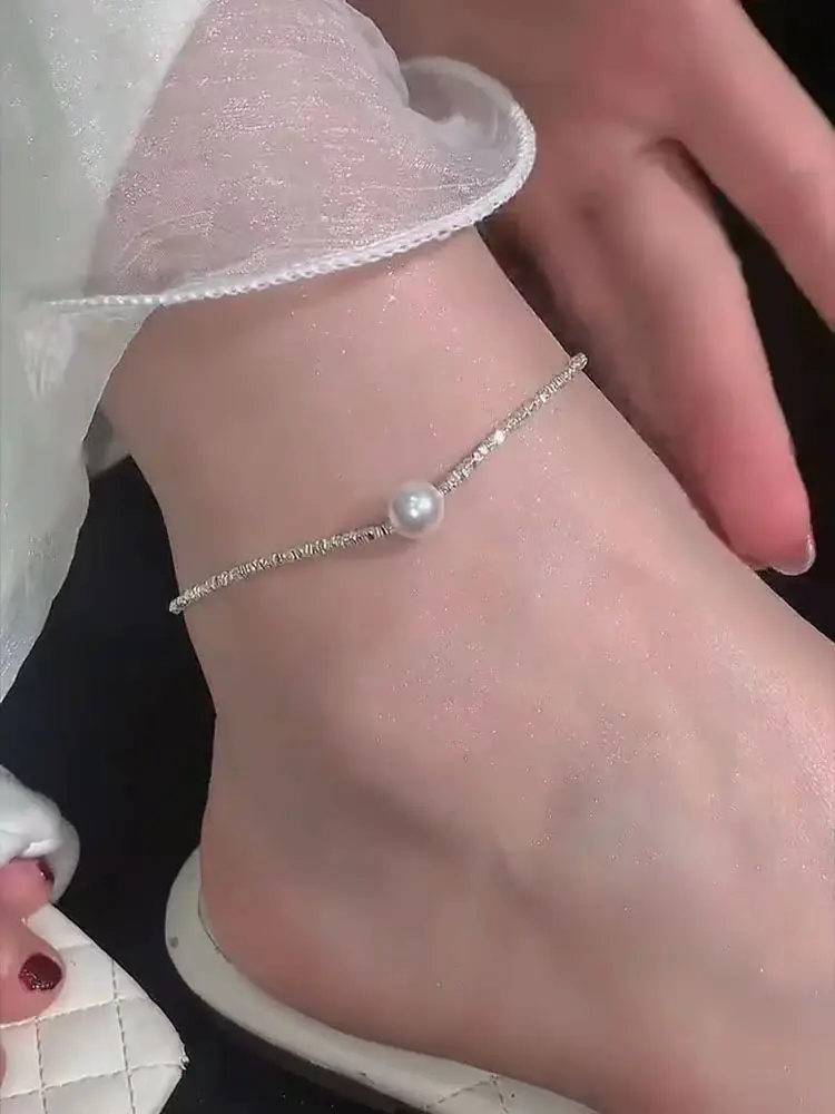 Korean Broken Silver Pearl Anklet Necklace Women's New Fresh Water Pearl Bracelet Necklace Simple Jewelry — feature 4