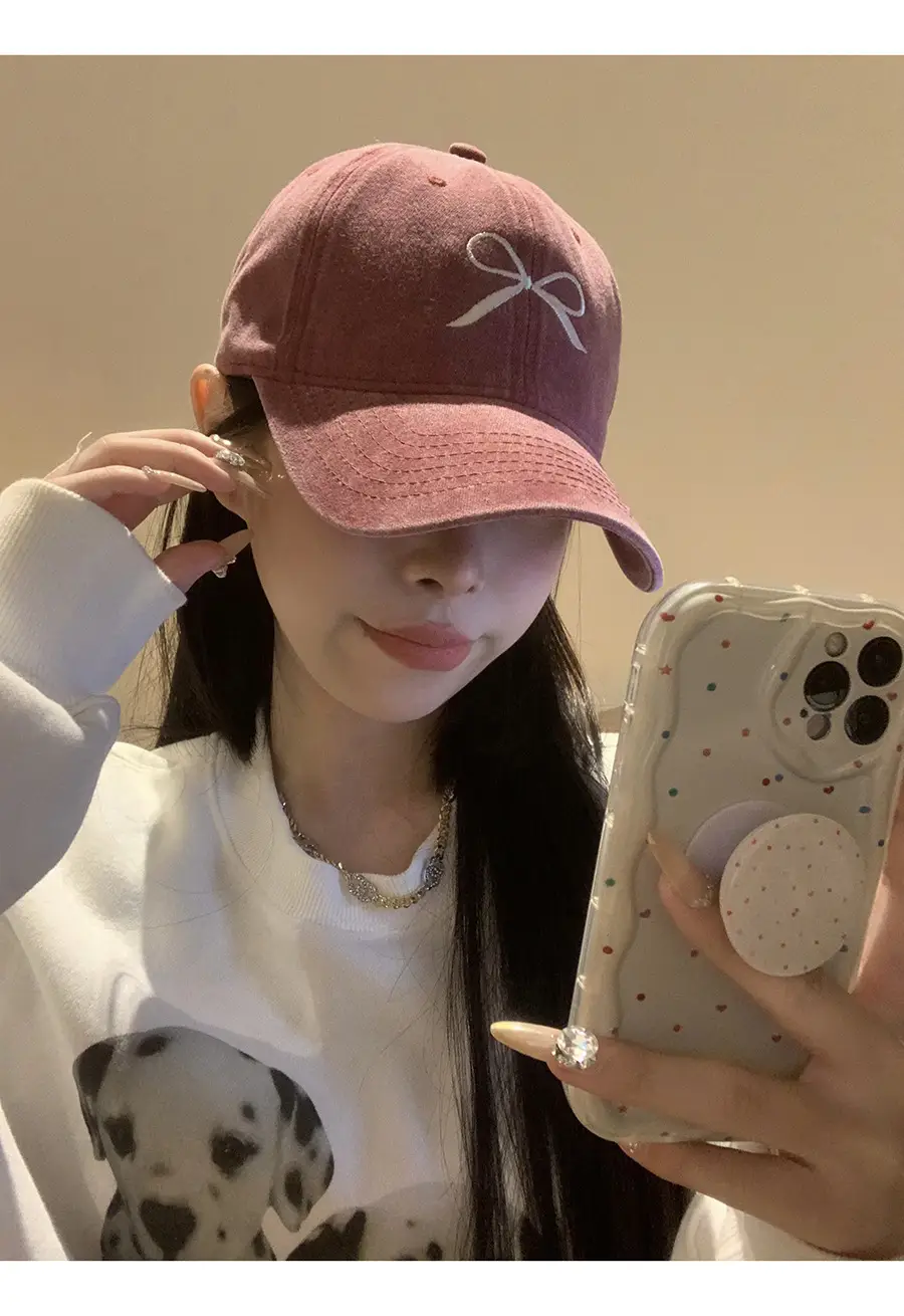 Washed Distressed Baseball Cap Women Bow Embroidered 2024 — feature 12