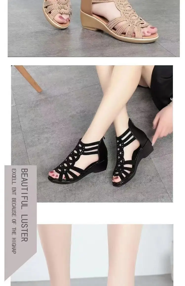 Soft Leather Roman Sandals Women's Summer 2024 New Soft Sole Mother Shoes Fashionable Outwear Women's Sandals Wedge Women's Shoes — feature 10