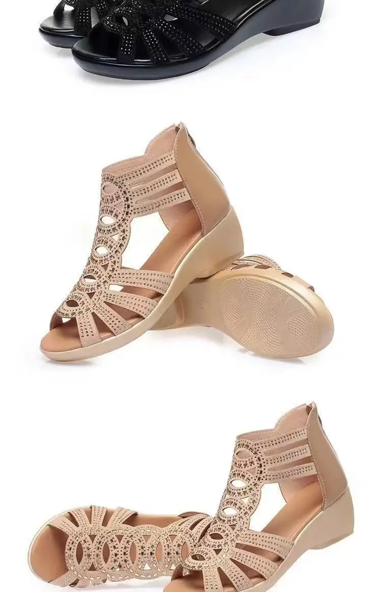 Soft Leather Roman Sandals Women's Summer 2024 New Soft Sole Mother Shoes Fashionable Outwear Women's Sandals Wedge Women's Shoes — feature 7