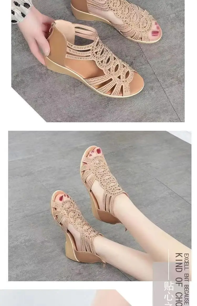Soft Leather Roman Sandals Women's Summer 2024 New Soft Sole Mother Shoes Fashionable Outwear Women's Sandals Wedge Women's Shoes — feature 8