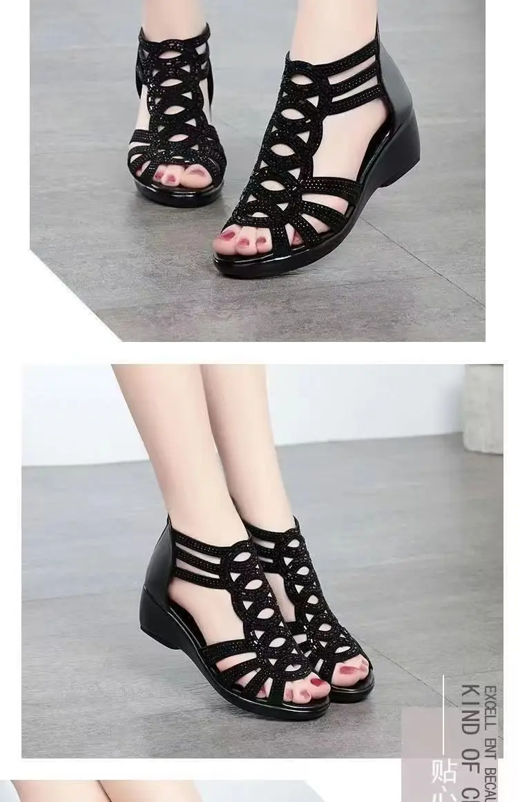 Soft Leather Roman Sandals Women's Summer 2024 New Soft Sole Mother Shoes Fashionable Outwear Women's Sandals Wedge Women's Shoes — feature 9