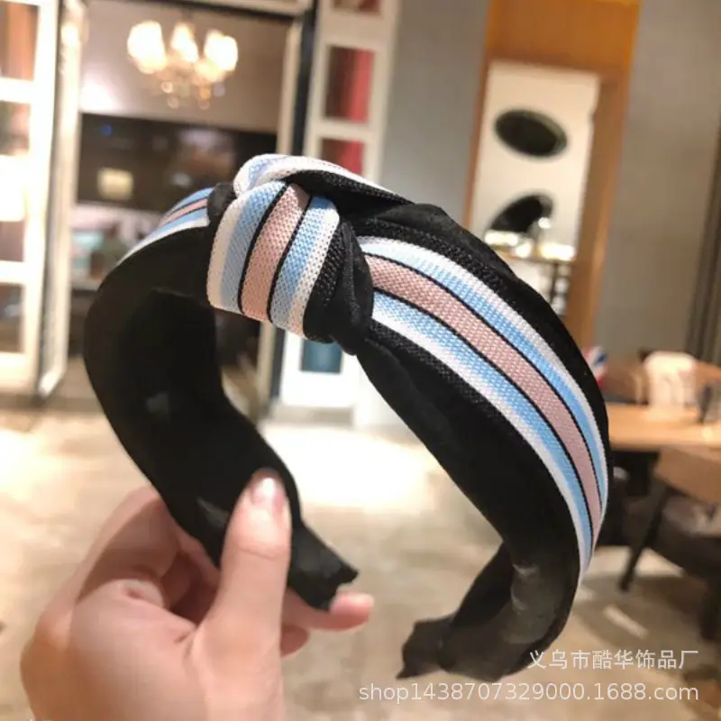 Black Striped High Cranial Hairband for Women