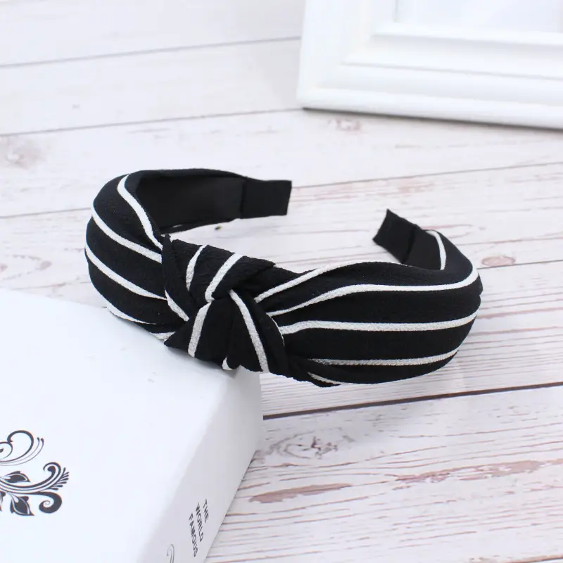 Black Striped High Cranial Hairband for Women