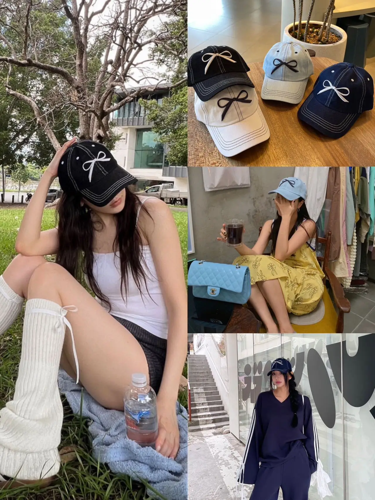 Women Korean Bow Embroidered Baseball Cap White — feature 1