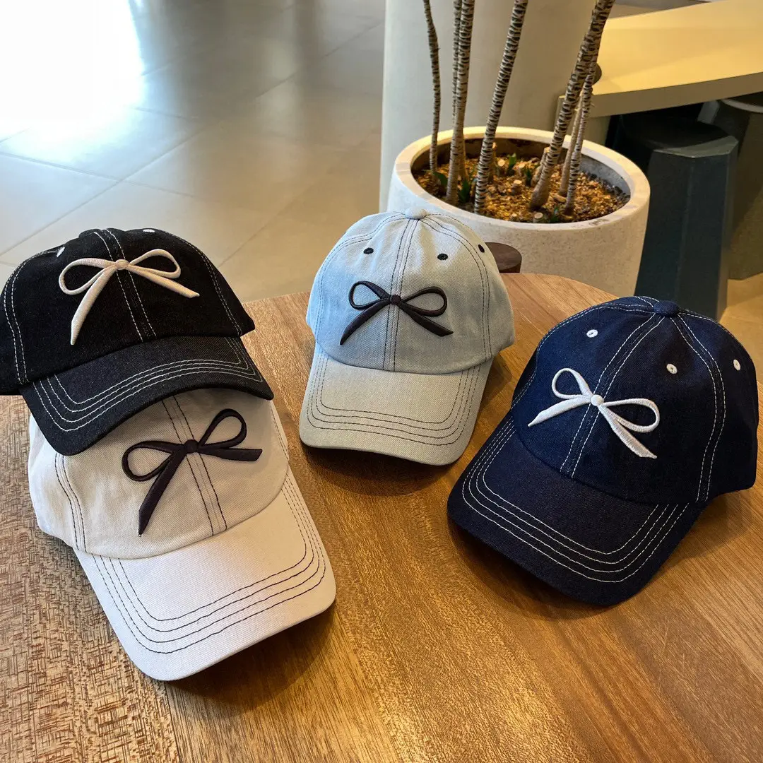 Women Korean Bow Embroidered Baseball Cap White — feature 8