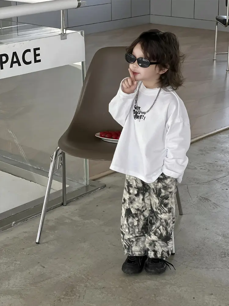 Kids Cotton T-Shirt White Korean Style Double Collar