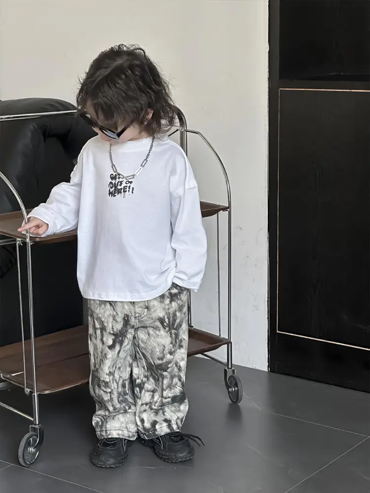 Kids Cotton T-Shirt White Korean Style Double Collar