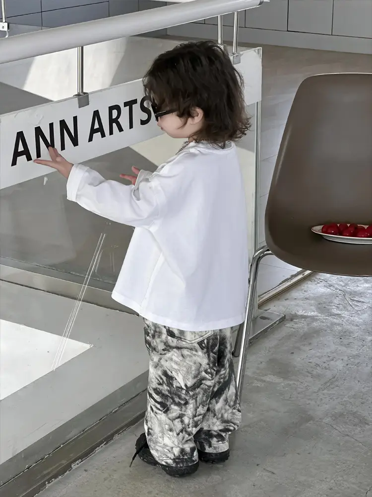 Kids Cotton T-Shirt White Korean Style Double Collar