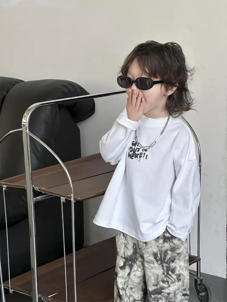 Kids Cotton T-Shirt White Korean Style Double Collar