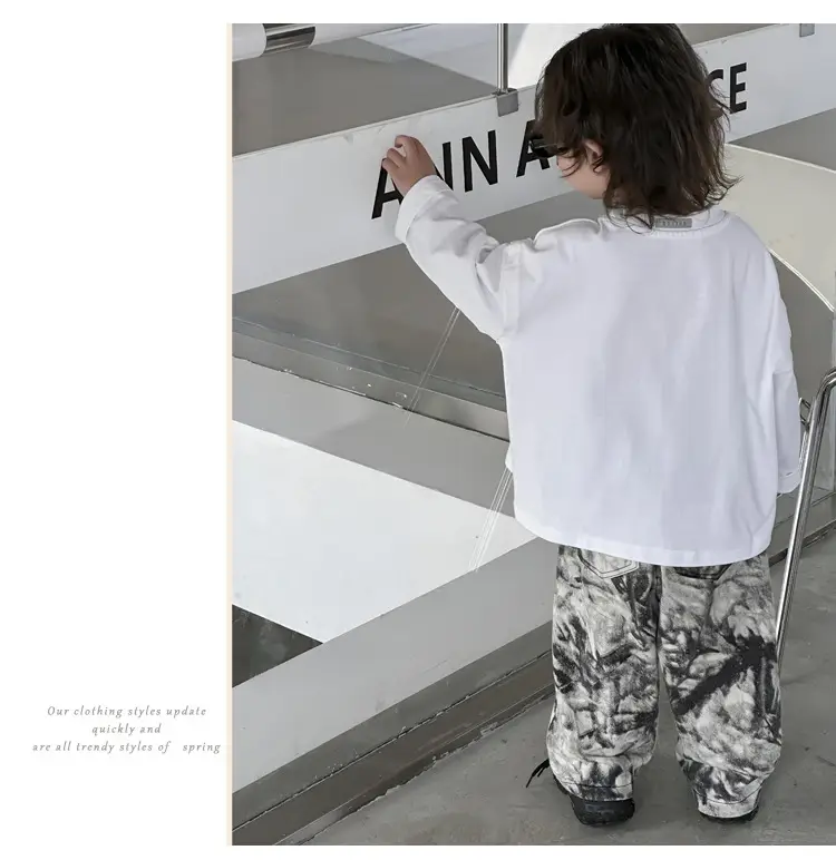 Kids Cotton T-Shirt White Korean Style Double Collar — feature 12