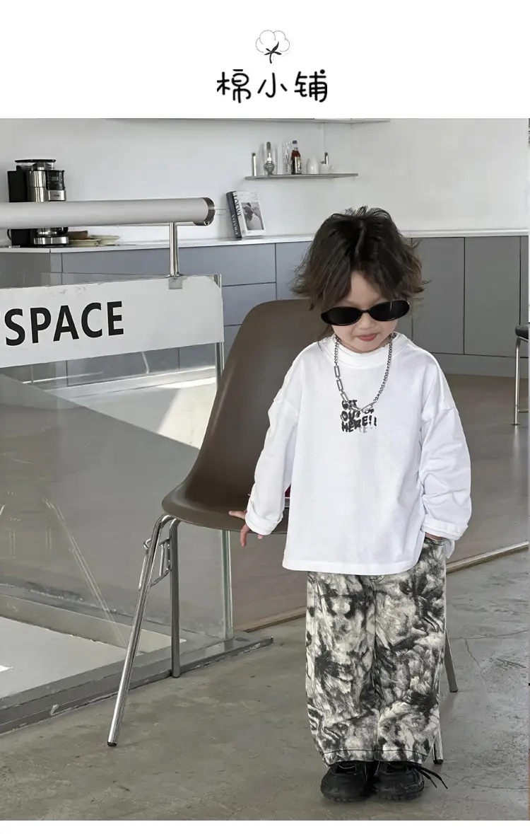 Kids Cotton T-Shirt White Korean Style Double Collar — feature 3