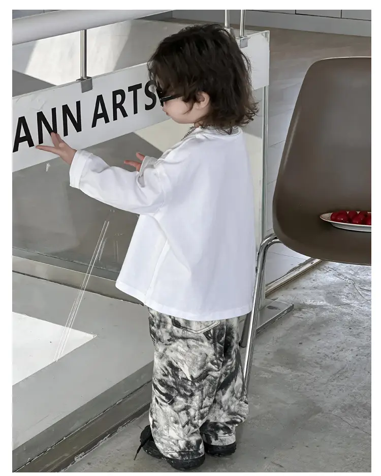 Kids Cotton T-Shirt White Korean Style Double Collar — feature 8