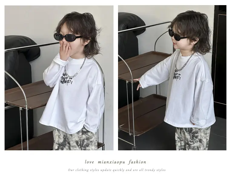 Kids Cotton T-Shirt White Korean Style Double Collar — feature 9