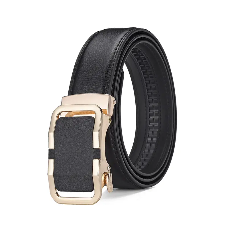 Men's Black Genuine Leather Belt with Gold Buckle 14-16" — feature 13