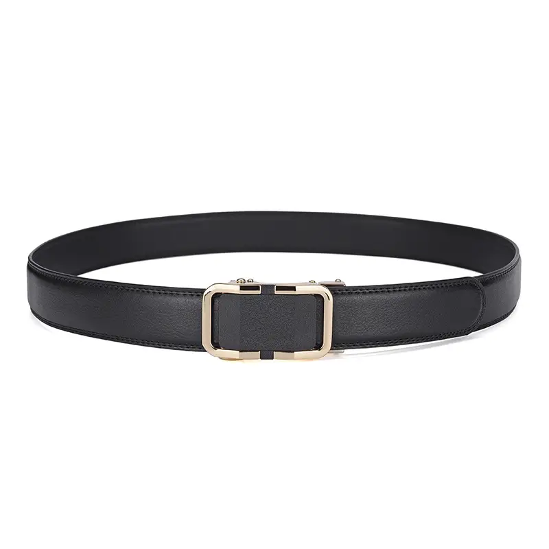 Men's Black Genuine Leather Belt with Gold Buckle 14-16" — feature 18