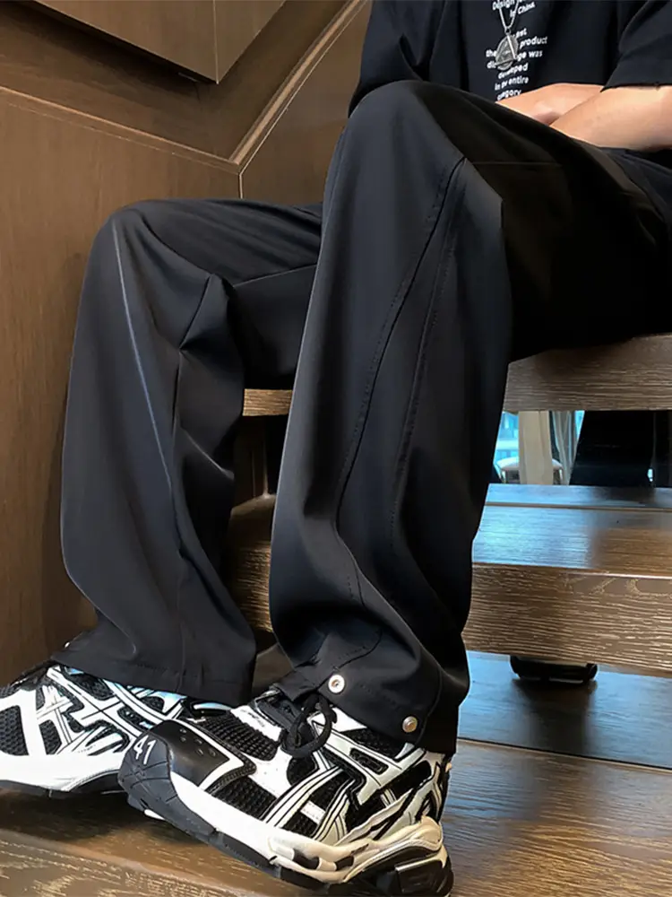 Men's Black American Casual Pants Loose Straight High Street - Image 6