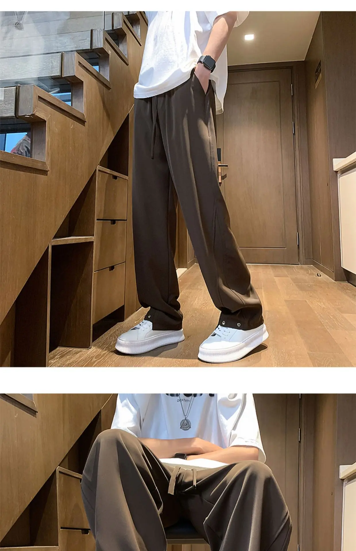 Men's Black American Casual Pants Loose Straight High Street — feature 10