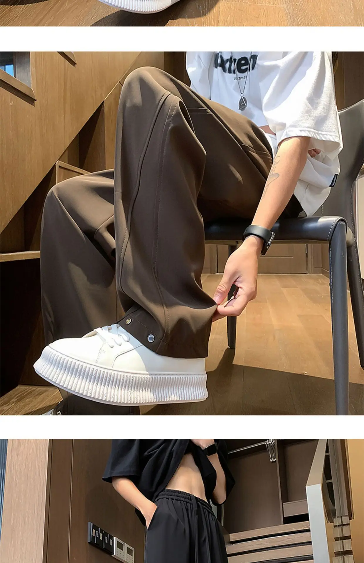 Men's Black American Casual Pants Loose Straight High Street — feature 12